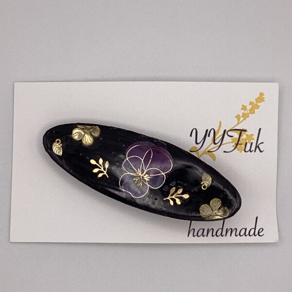 Pansy -懐かしき夜闇- / レジンヘアクリップ / Meipuru 015 YOU & YUU Fukuoka Handmade Accessories Shop