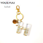 アクアブルー×ゴールド Hチャーム / レジンキーホルダー / Ls 273