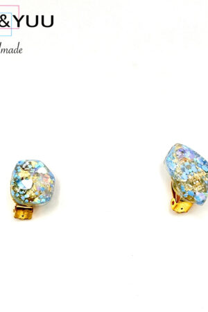 オーロラブルー × ゴールドラメ イヤリング / レジンイヤリング / Ls 314