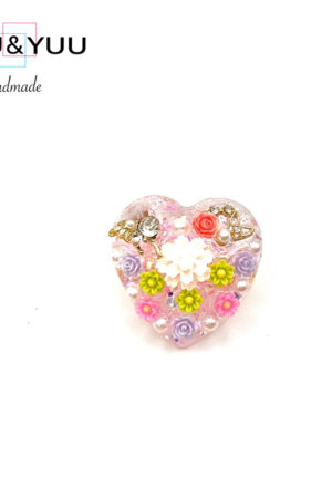 フェミニンフラワーハートのレジンアクセサリー / レジンブローチ / sinobu 417