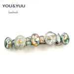 オーロラシェルとブルーグレーの大人レジンヘアバレッタ / レジンバレッタ / Ls 340