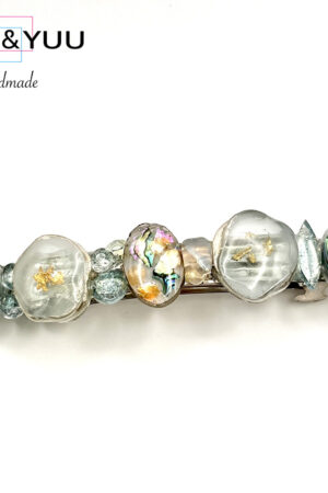 オーロラシェルとブルーグレーの大人レジンヘアバレッタ / レジンバレッタ / Ls 340