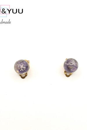 【夜空の泡】パープルニュアンスとバブルのドーム型レジンイヤリング / レジンイヤリング / Ls 217