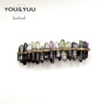 パープル＆グリーンの水晶風レジンヘアバレッタ / レジンバレッタ / Ls 304