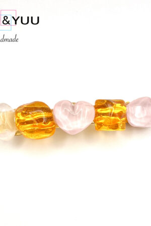 琥珀色と淡ピンクのコントラスト♡大人可愛いストーン風ヘアアクセサリー / レジンバレッタ / Ls 339
