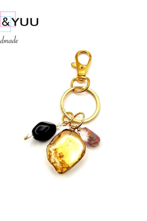 アンバー風レジンと天然石のエレガントキーホルダー / レジンキーホルダー / Ls 228
