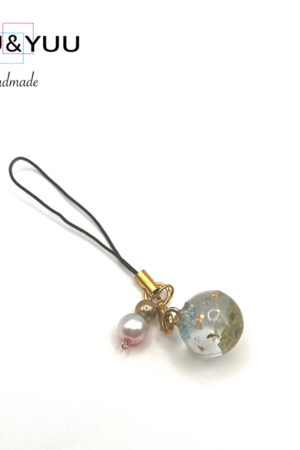 【空色の宝珠】金箔入りオーロラレジンの華奢ストラップ / レジンストラップ / Ls 248