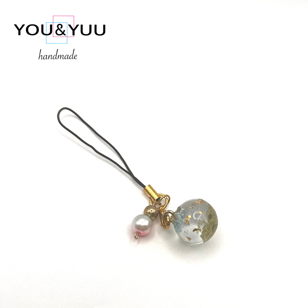 【空色の宝珠】金箔入りオーロラレジンの華奢ストラップ / レジンストラップ / Ls 248