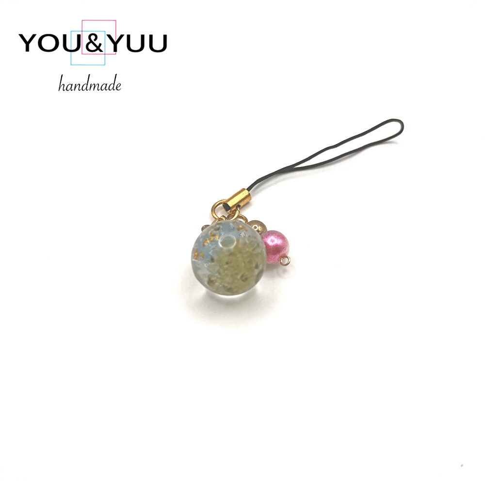 【空色の宝珠】金箔入りオーロラレジンの華奢ストラップ / レジンストラップ / Ls 248 - 画像 (4)