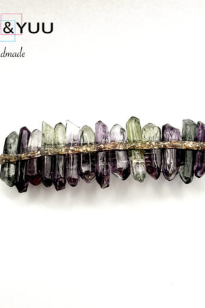 パープル＆グリーンの水晶風レジンヘアバレッタ / レジンバレッタ / Ls 304