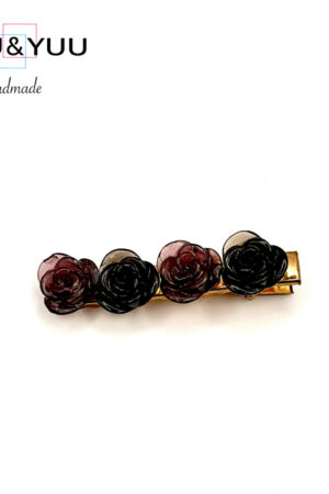 魅惑のダークローズ レジンヘアクリップ | アンティーク調 バラの花 髪留め / レジンヘアクリップ / Ls 312